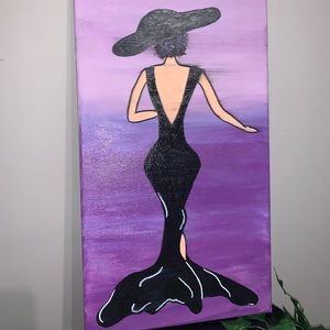 10x20 canvas painting of a women in a black dress